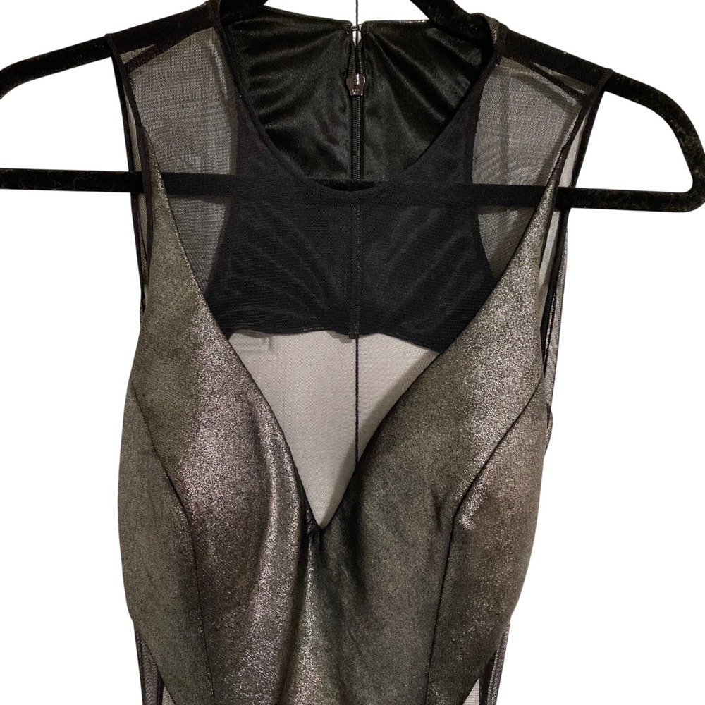 Faviana Metallic Glam Mesh Cutout Gown Womens 10 Pewter Formal Dress - Picture 4 of 9